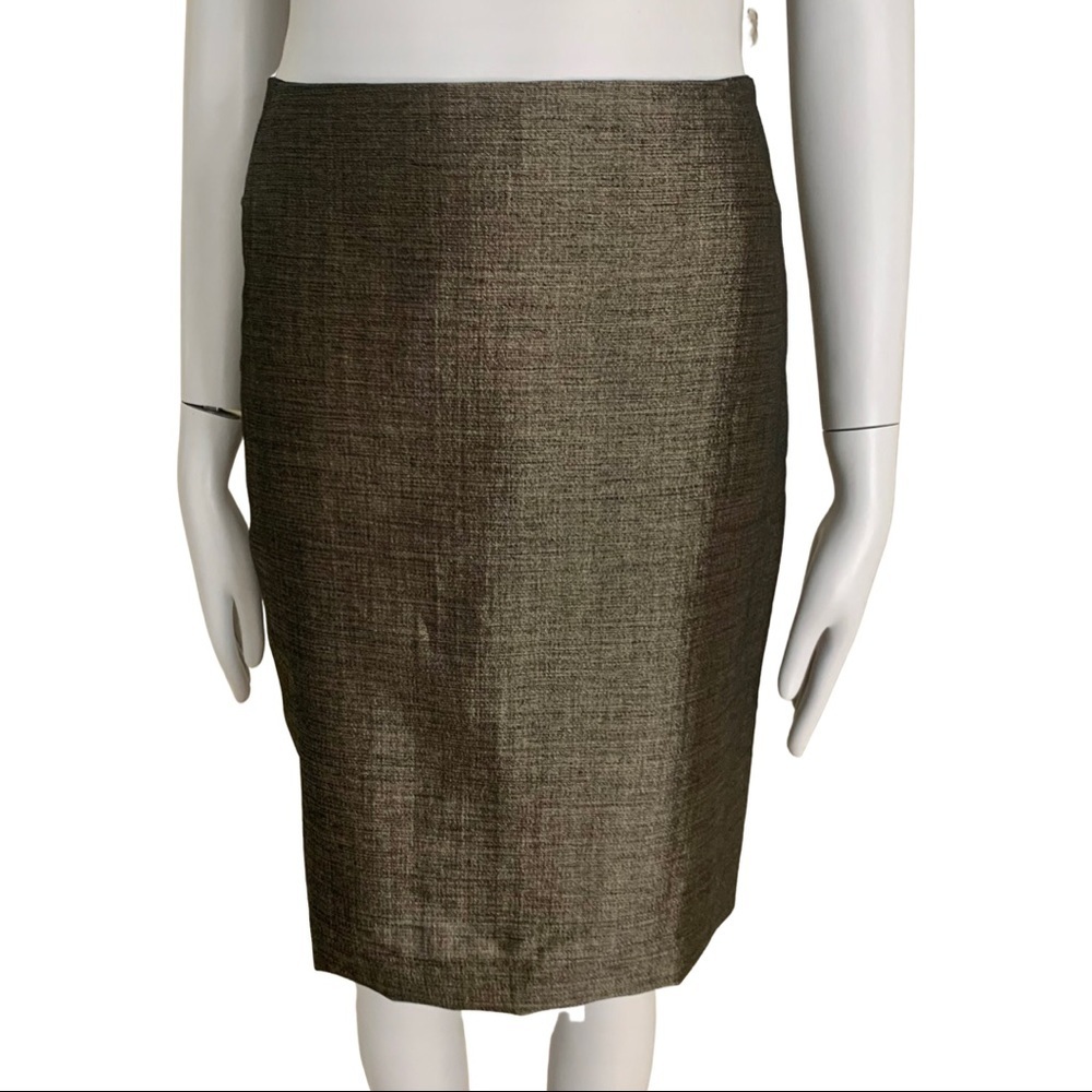 LAFAYETTE 148 NEW YORK Wool Blend Pencil Skirt Black Gold Metallic Shimmer 4